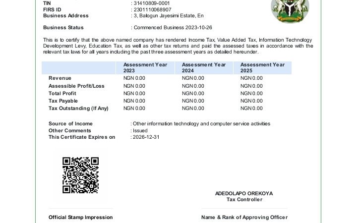 Tax clearance Certificate